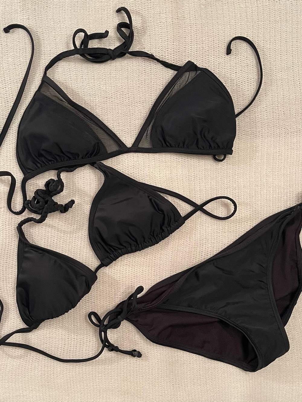 Xhilaration Black Triangle String Bikini Set with Mesh Accents